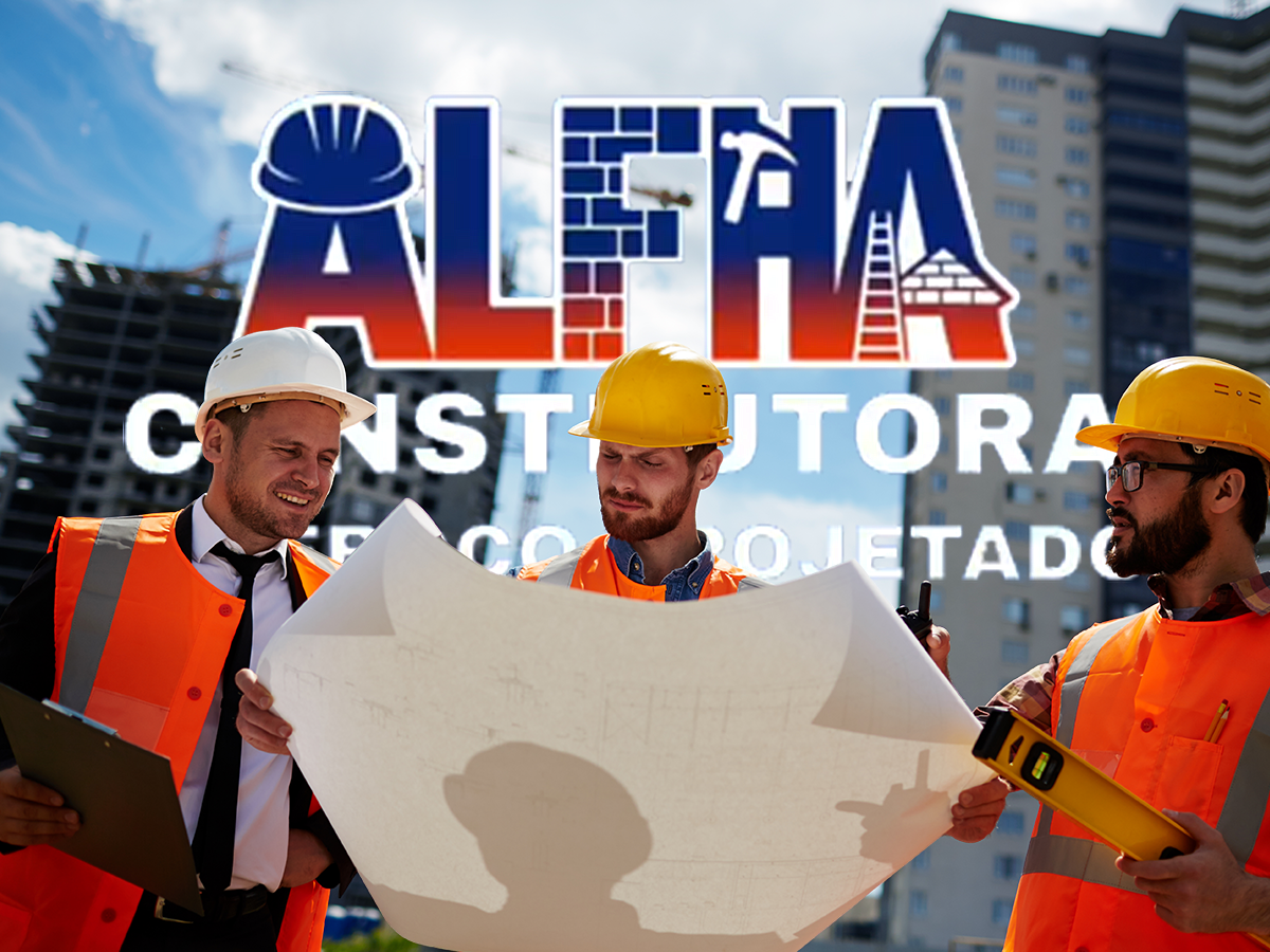 Equipe técnica analisando o projeto da obra